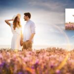 Painted Skies and Light Leaks used on Couple in Field, Before After Edit