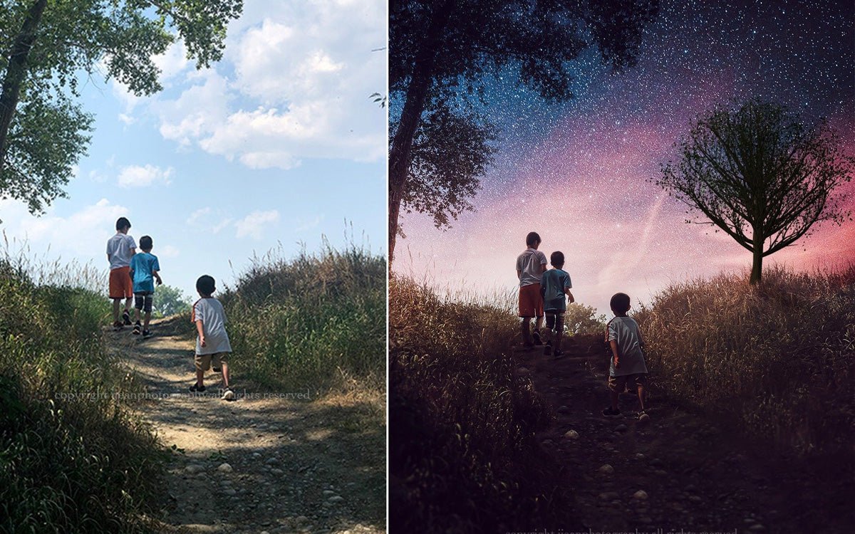 Day and night silhouettes of kids walking