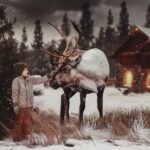 reindeer composite in winter scene
