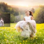 Subject running through field - composite portrait digital background