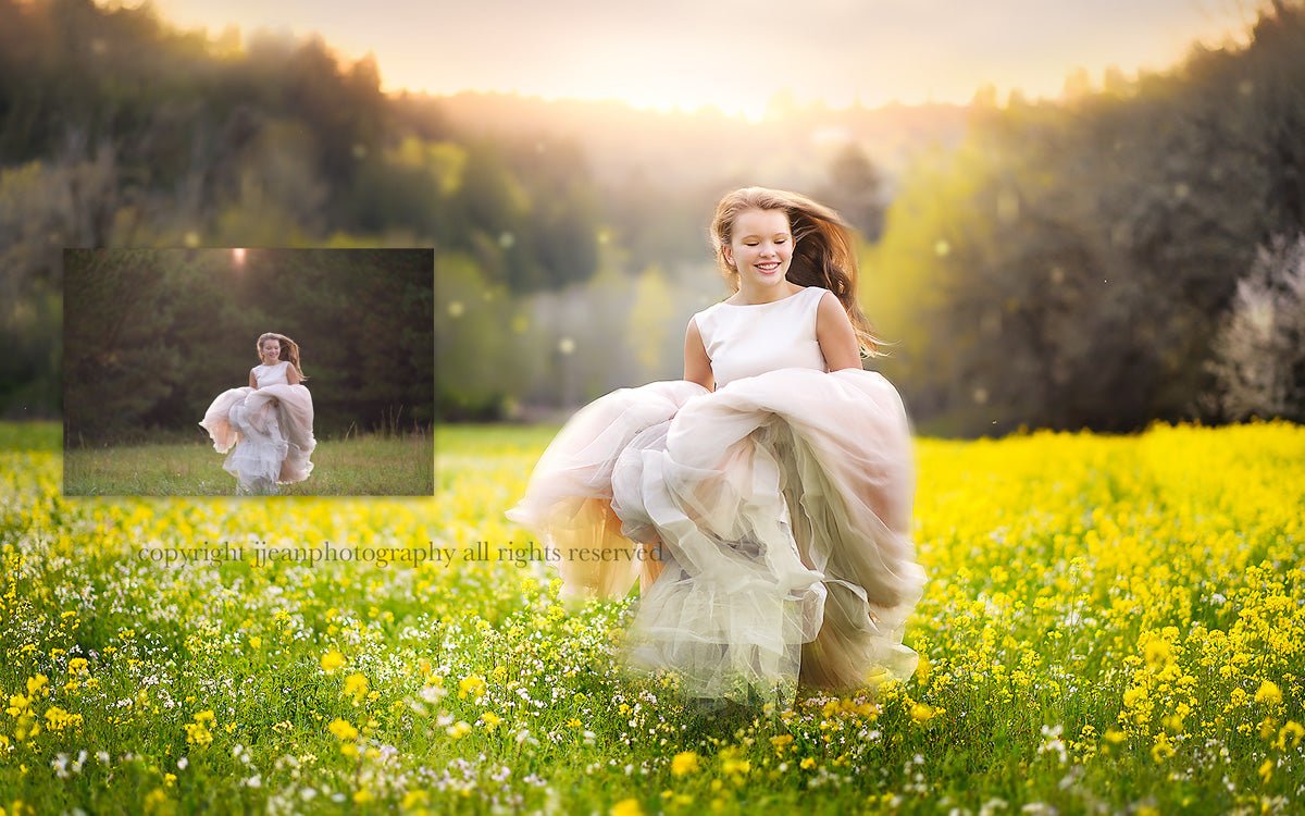 Subject running through field - composite portrait digital background