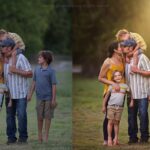 before and after edit of family with added light shining on family