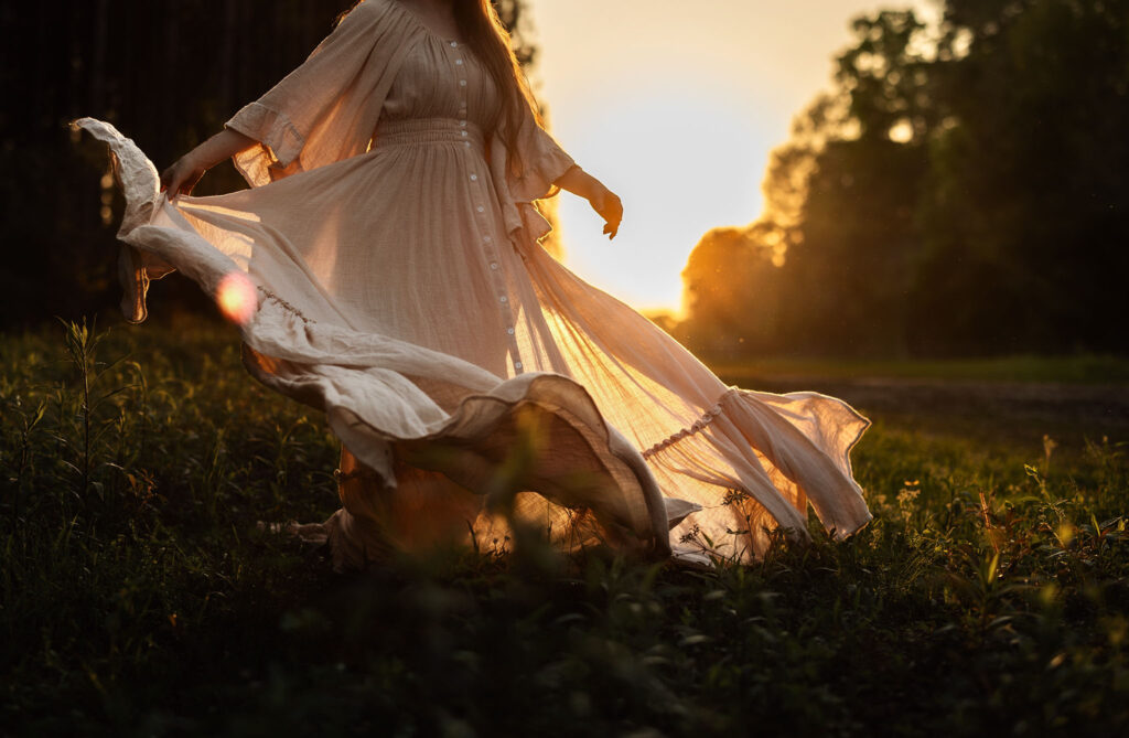 flowy dress in sunset