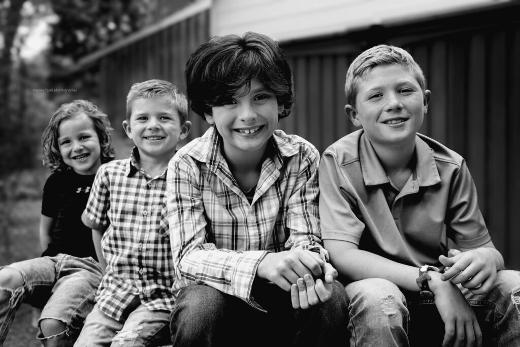 black and white portrait of group of kids