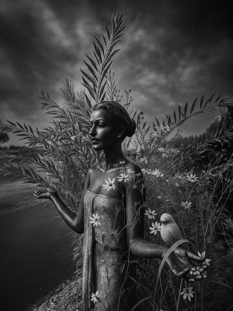 black and white statue