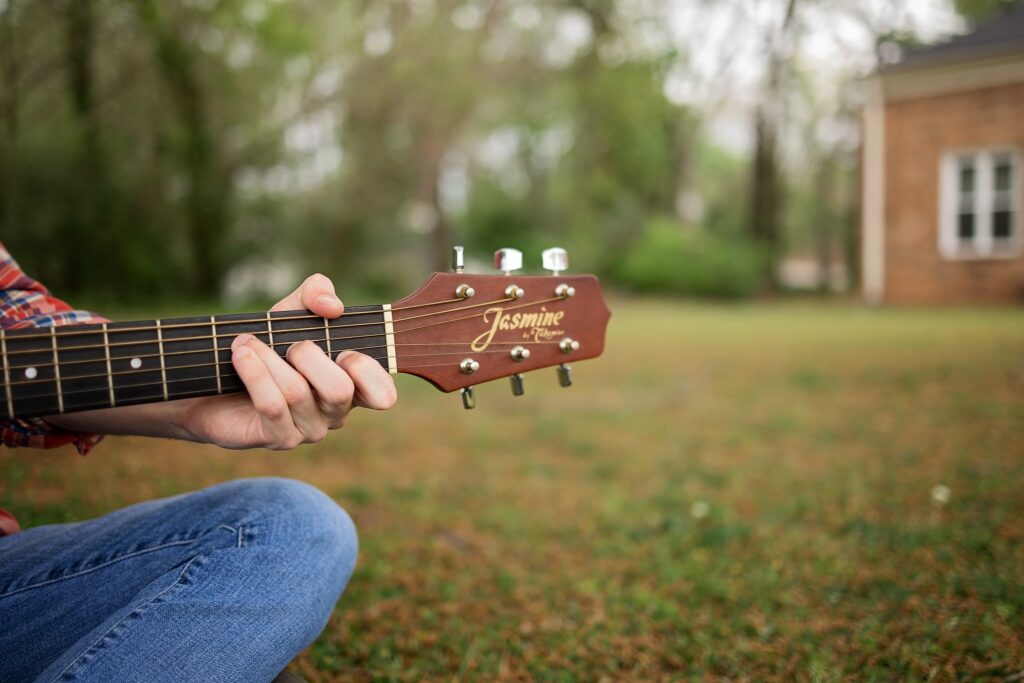 detail of fret board of guitar