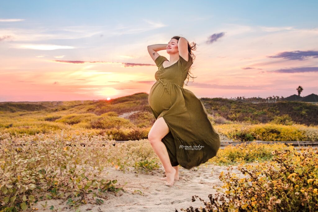 evening maternity session of woman