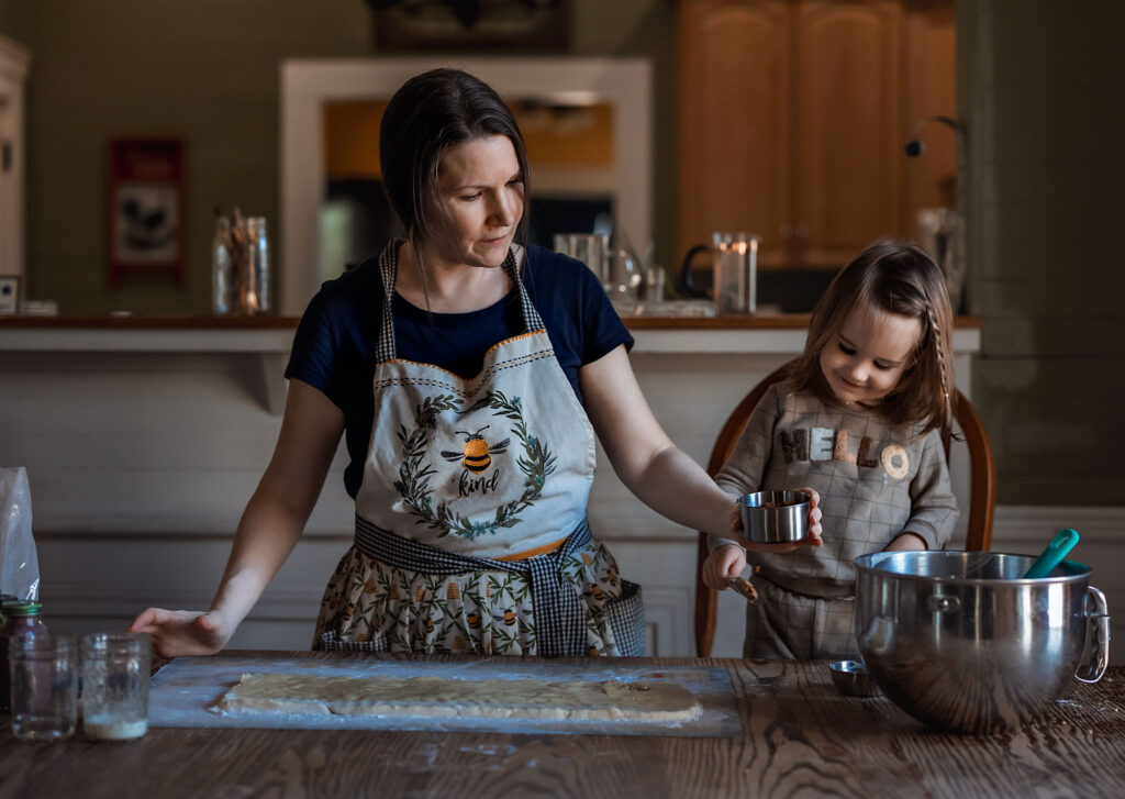 Window Light Challenge in Kitchen with Mother and Child Baking Together
