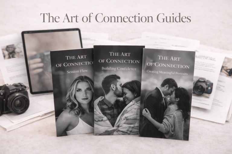 art of connection pdf guides showing images of two couples smiling and looking at each other and a senior portrait