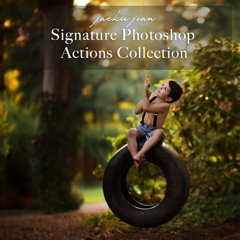 child playing in the summer evening light on tire swing - The Signature Photoshop Actions Collection