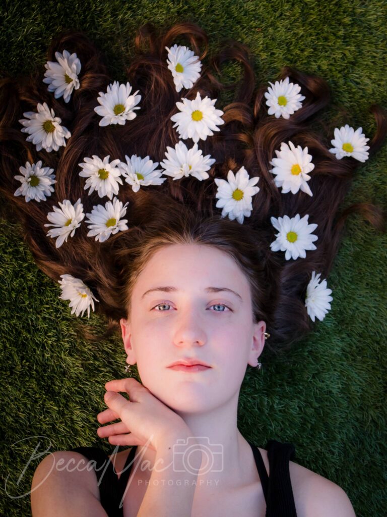 spring portrait of girl with flowers in hair