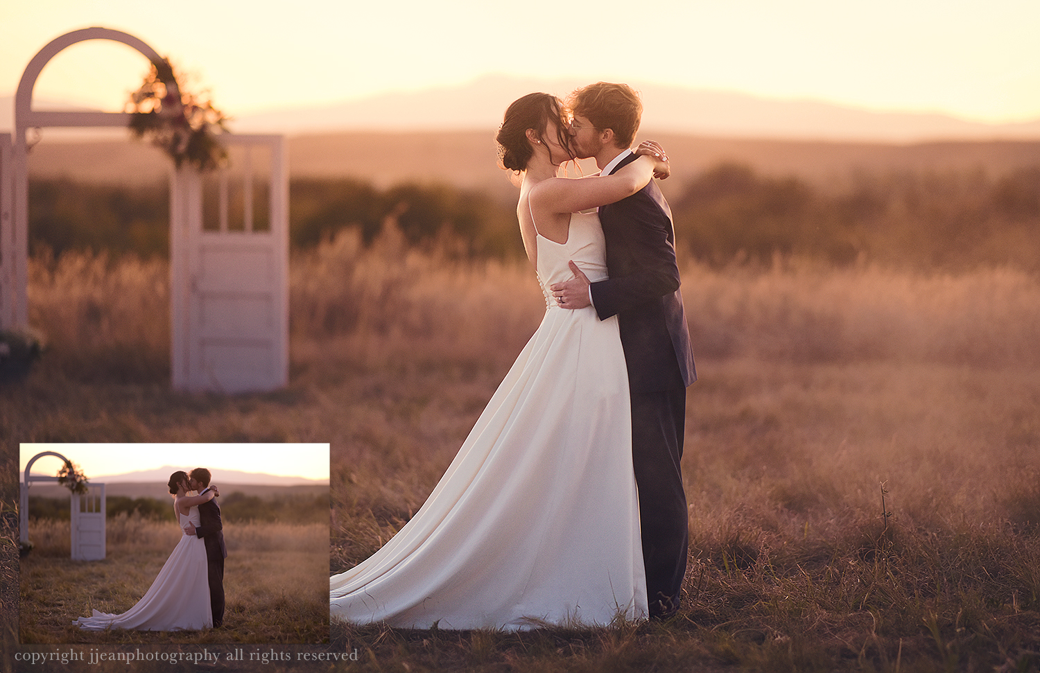 bride groom at sunset - before and after Essentials for Lightroom