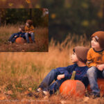 kids watching the autumn leaves fall sitting by a pumpkin - before and after using lightroom essential presets