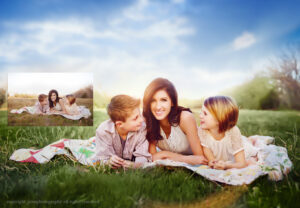 mom with kids enjoying a sunny evening - before and after using The Signature Starter actions and sky overlay